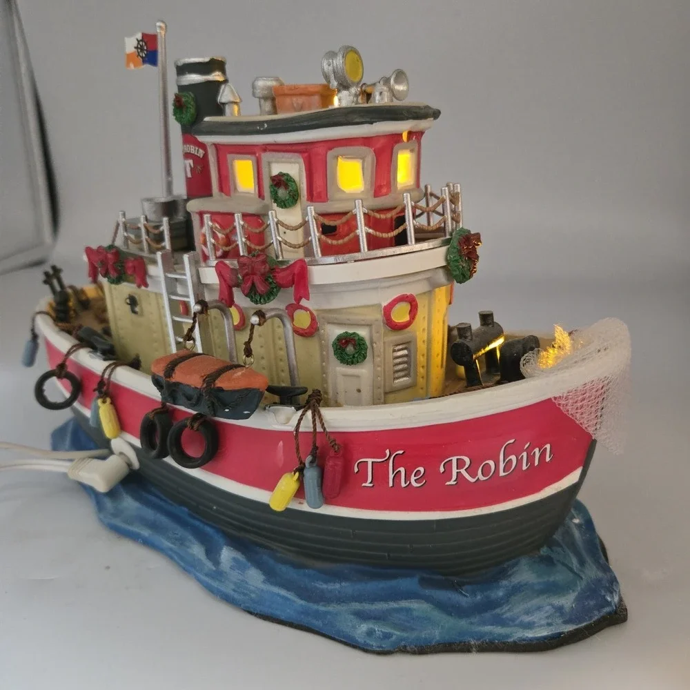 Lemax Carole Town‎ 09 Collection The Robin Tug Boat Light Up Table Accent W Cord